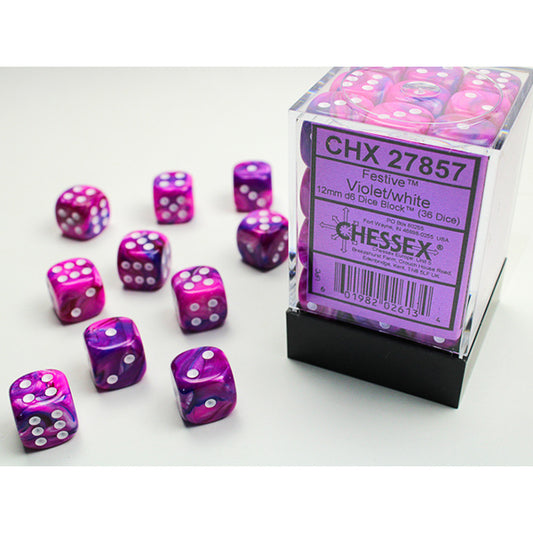 Chessex - 12mm D6 - Festive: Violet/White