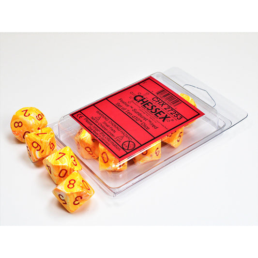 Chessex - 10 D10 - Festive: Sunburst/Red